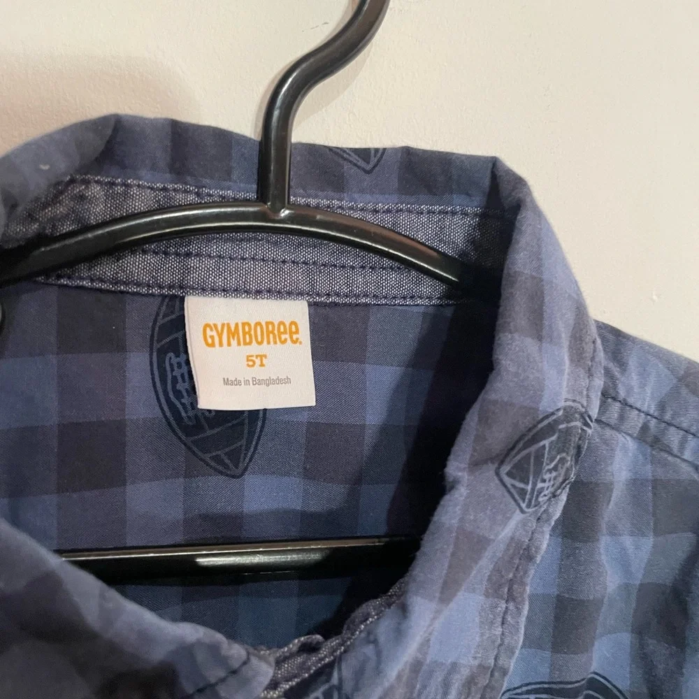 Gymboree blue Plaid football button up Shirt 5t‎